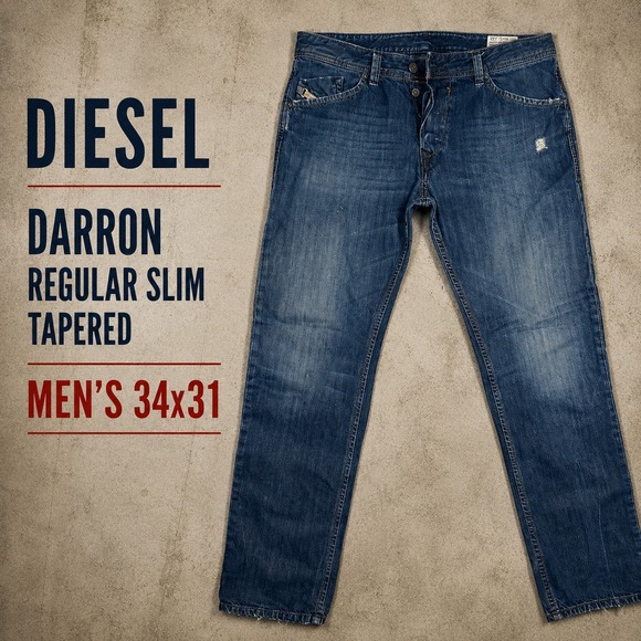 Diesel Other - Diesel Darron Regular Slim Tapered Jeans Mens 34x31 Blue Wash ORM80 Button Fly